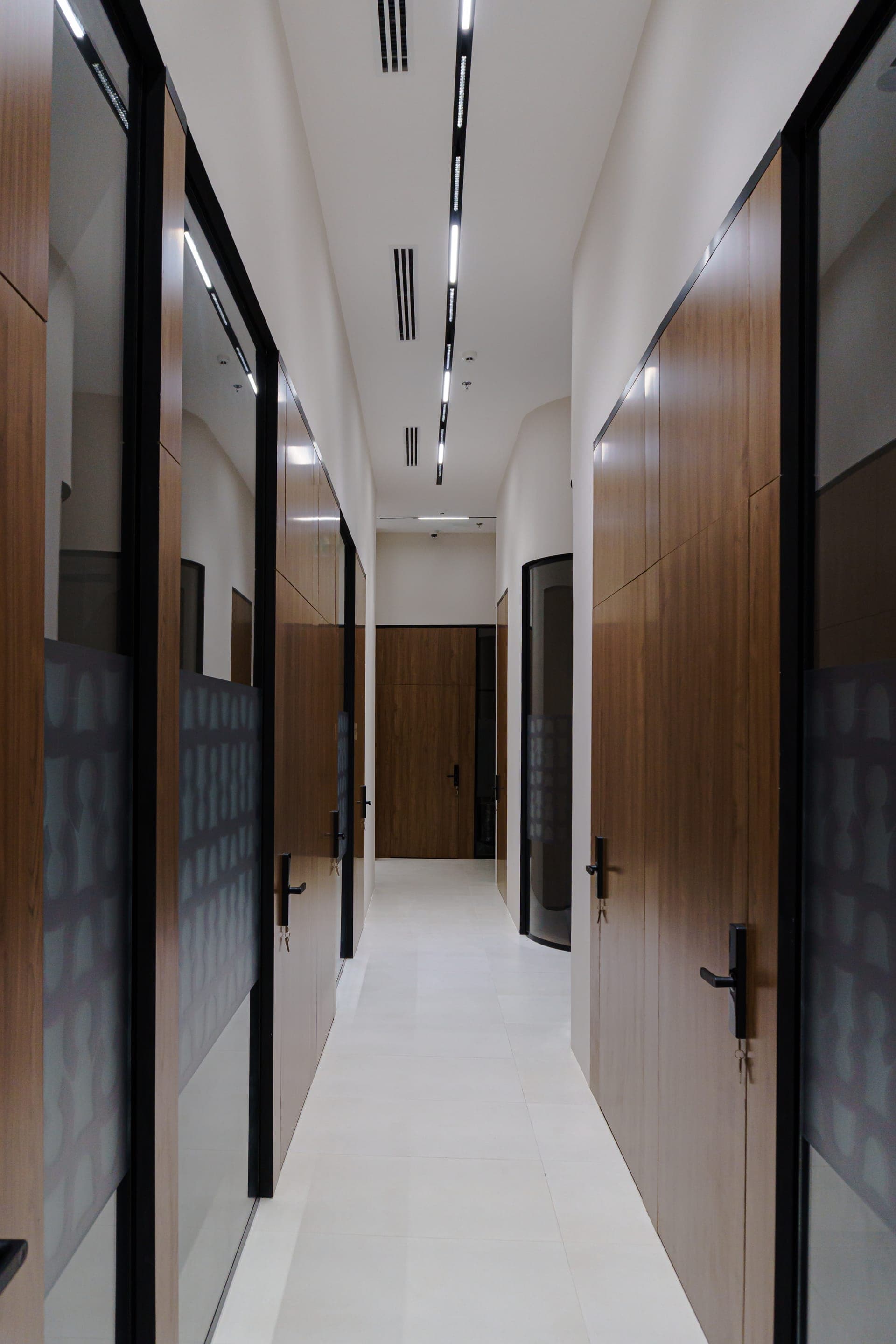 Hallway of private offices at the Tasees business centre